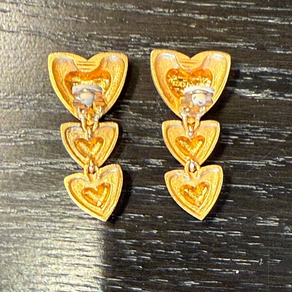 Escada Gold Heart Drop Clip on Earrings - Picture 3 of 6